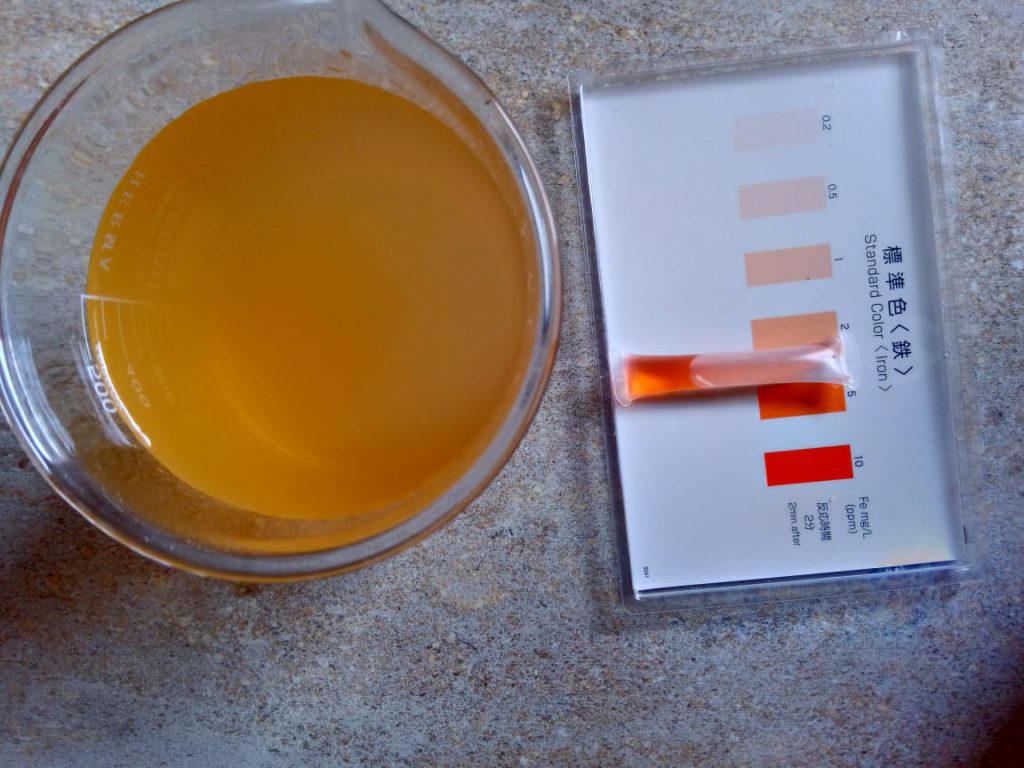 water sample sent from Pekanbaru, with high Fe content and quite turbid